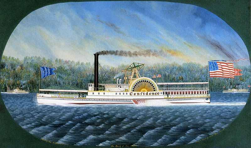 James Bard Confidence, Hudson River steamboat built 1849, later transferred to California Sweden oil painting art